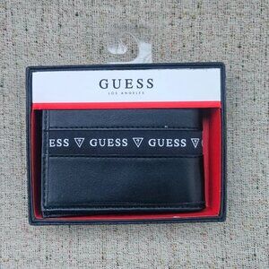 Guess Men Wallet Billfold Card Holder Black Man Made Vegan Purse NEW in Box